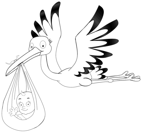 Stork Carrying Baby Coloring Page